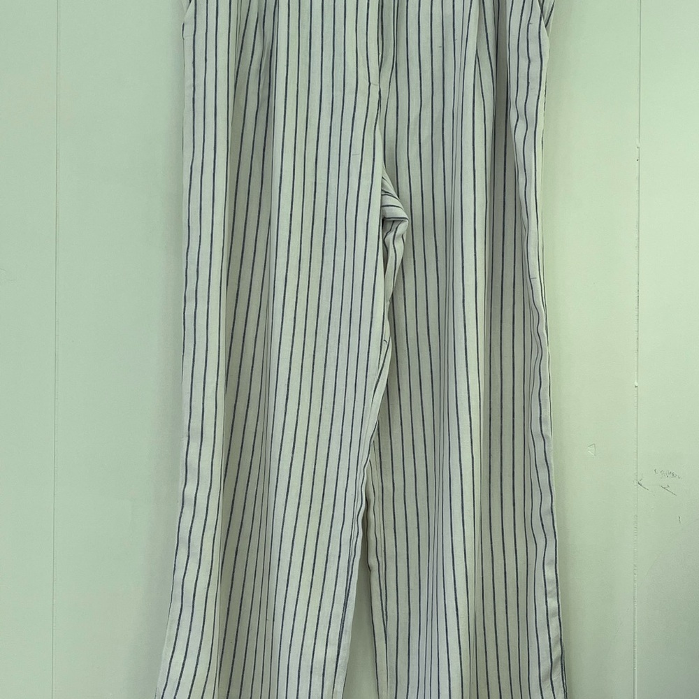 Abercrombie& Fitch Linen Blend Tailored Straight Pant LONG White Stripes 16/33L - Picture 9 of 12
